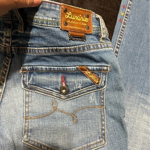 LUXIRIE by LRG embroidered Boot Cut Denim Jeans Vintage 90s Y2K fashion size 9 - Picture 9 of 16